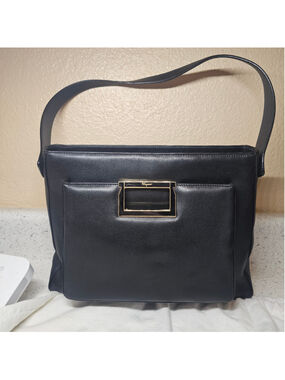 Salvatore Ferragamo Vintage Black Leather Shoulder Bag with Gold-Tone Hardware